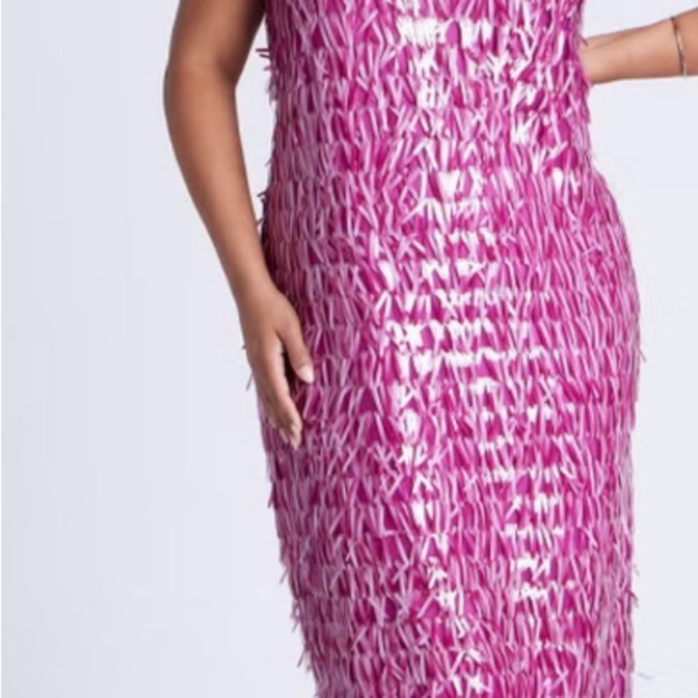Eloquii Vibrant Pink Textured Midi Dress